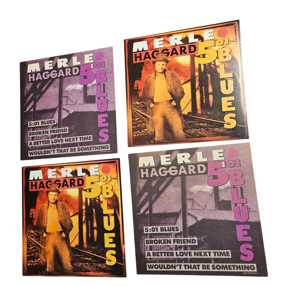 Merle Haggard 5:01 Blues Vintage 1989 Promo Flat Album Posters 12x12 CBS Country